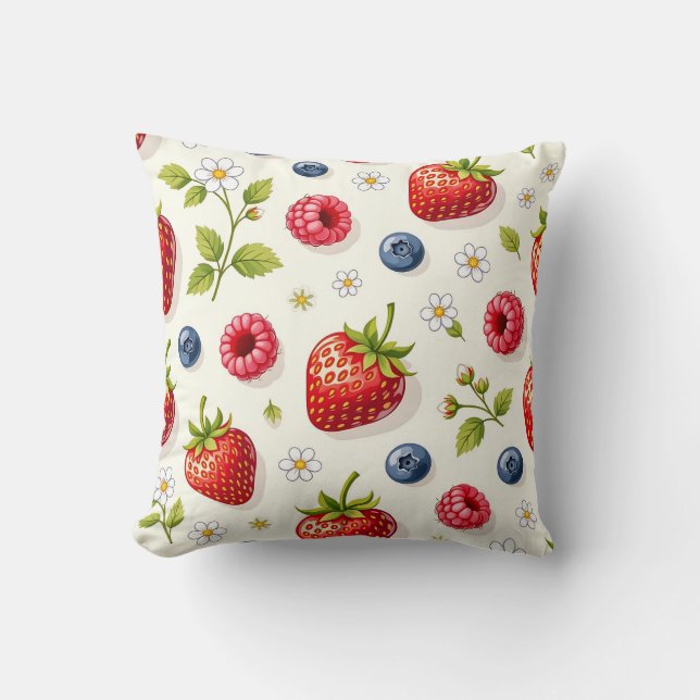 Berry Blossom Pattern Fresh Summer Fruits Throw Pillow (Front)