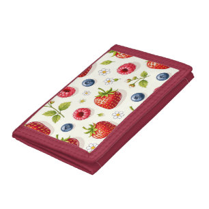 Berry Blossom Pattern Fresh Summer Fruits Tri-fold Wallet