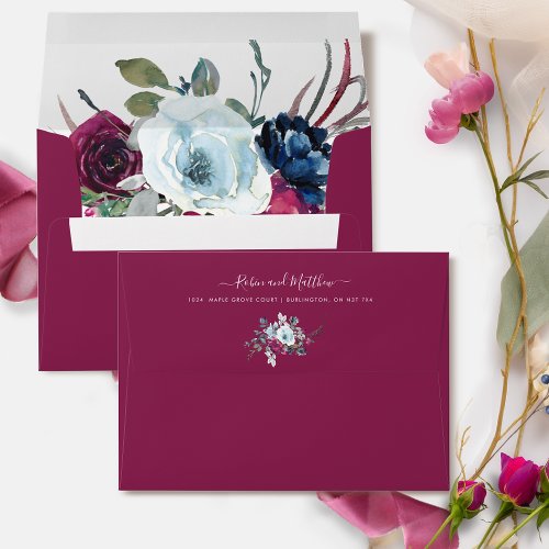 Berry Blue and Burgundy Floral Berry Envelope