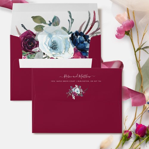 Berry Blue and Burgundy Floral Burgundy Envelope