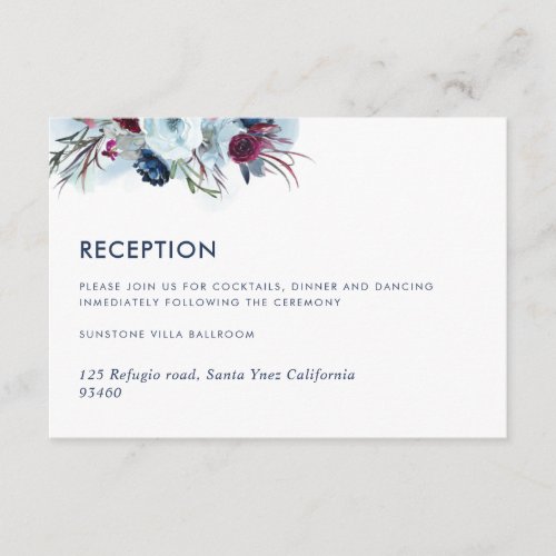 Berry Blue and Burgundy Wedding Reception Details Enclosure Card