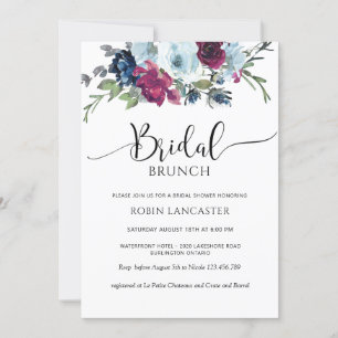 Berry, Blue, Burgundy Floral Bridal Brunch/Shower Invitation