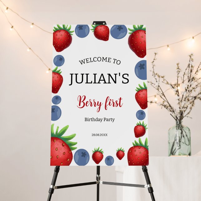 Berry blue first Girl Birthday Party welcome sign (Creator Uploaded)