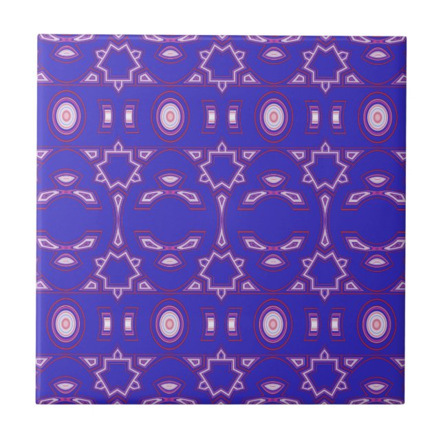 Berry Blue Pink and White Geometric Ceramic Tile (Front)
