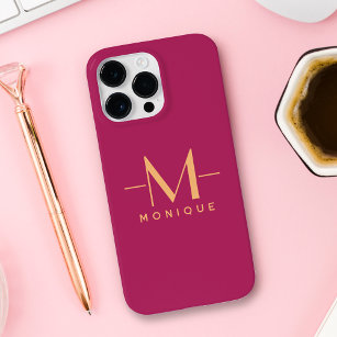 Berry Blush Custom Monogram Elegant Minimal Hot Case-Mate iPhone 14 Pro Max Case