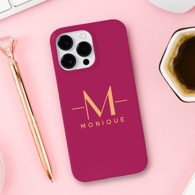 Berry Blush Custom Monogram Elegant Minimal Hot Case-Mate iPhone Case (Creator Uploaded)