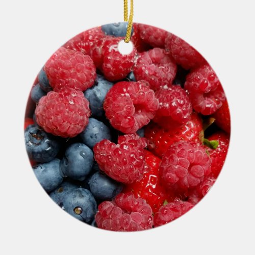 Berry Bonanza Strawberries Blueberries Rasberries Ceramic Ornament