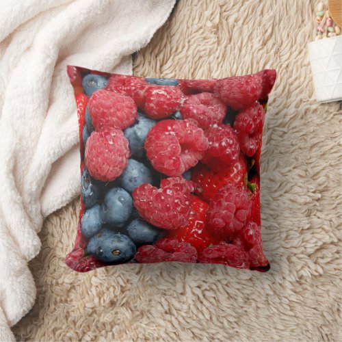 Berry Bonanza Strawberries Blueberries Rasberries Throw Pillow