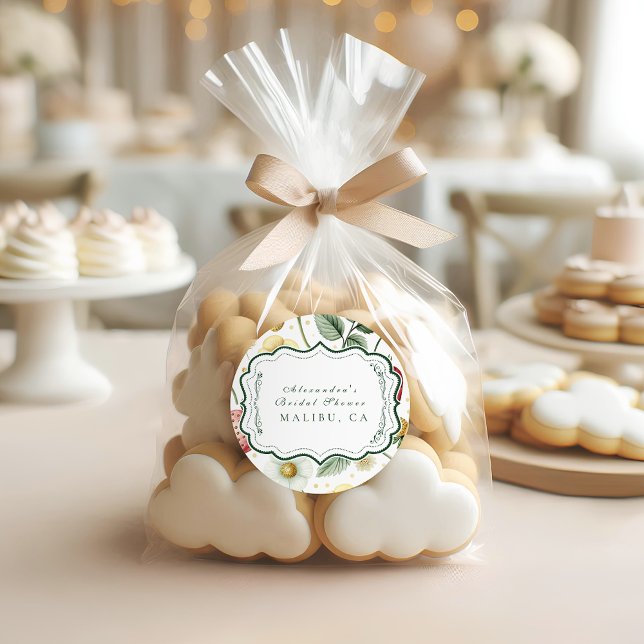 Berry Botanical Charm Bridal Shower Classic Round Sticker (Creator Uploaded)