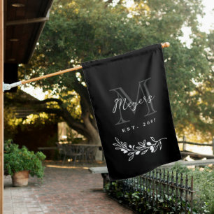 Berry Branch Black Gray Monogram Year Established House Flag