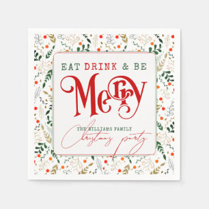 Berry Branch Eat, Drink Be Merry Christmas Party Napkins