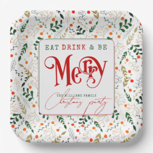 Berry Branch Eat, Drink Be Merry Christmas Party Paper Plates