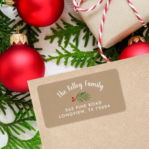 Berry Branch Kraft Holiday Return Address Labels