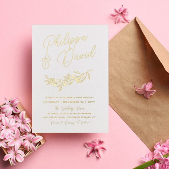 Berry Branch Names In Gold Foil Script Wedding Invitation (Creator Uploaded)