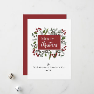 Berry Branches Frame Company Name Modern Holiday Card