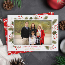 Berry Branches Frame | Modern Christmas Photo Flat Holiday Card