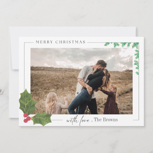 Berry Branches Frame | Modern Christmas Photo  Holiday Card (Front)