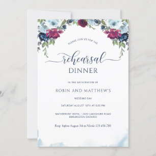 Berry, Burgundy and Blue Floral Rehearsal Dinner Invitation