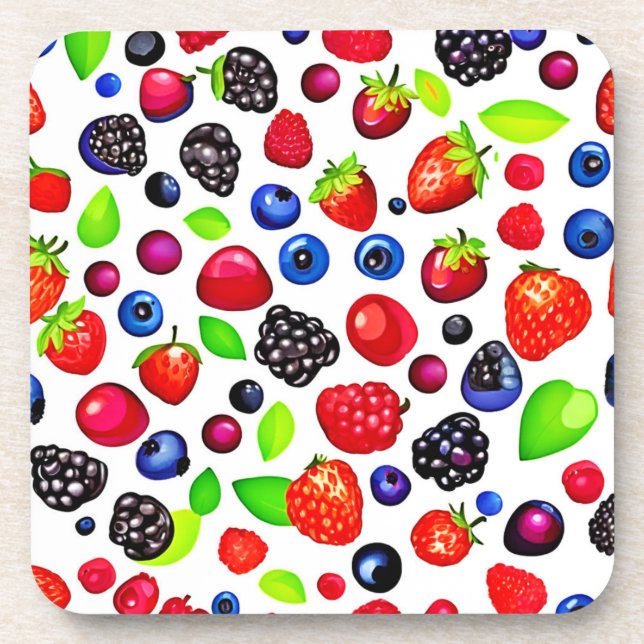 Berry Burst: Fruity Pattern Beverage Coaster (Front)
