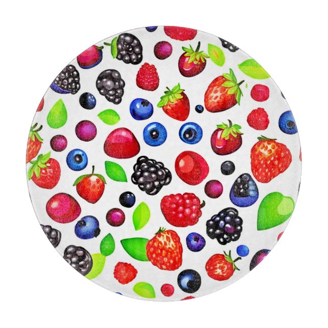 Berry Burst: Fruity Pattern Cutting Board (Front)