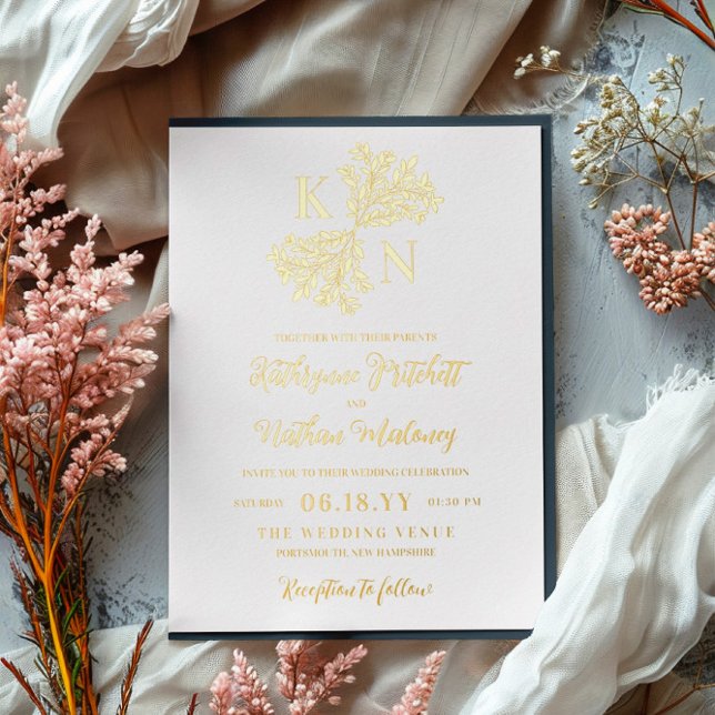 Berry Bush Monogram Hosting With Parents Wedding Foil Invitation (Creator Uploaded)