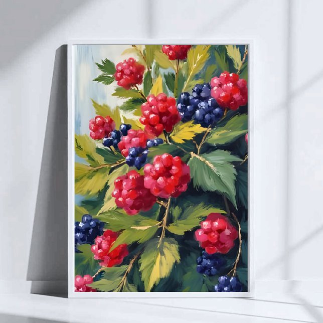 Berry Bush Raspberry Blackberries Watercolor Fruit Poster (Creator Uploaded)