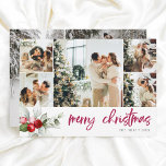 Berry Calligraphy Merry Christmas 7 Photo Holiday Card<br><div class="desc">Celebrate the season with our beautifully personalized Christmas card, perfect for sharing your family’s joy. The front of the card showcases five of your favorite photos, creating a heartfelt display of cherished moments. Below the photos, a delicate watercolor berry illustration frames the festive "Merry Christmas" greeting in elegant calligraphy, adding...</div>