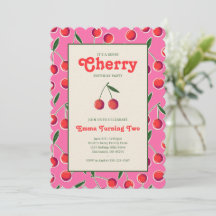 Berry Cherry Girl's Birthday Invite: Hot Pink