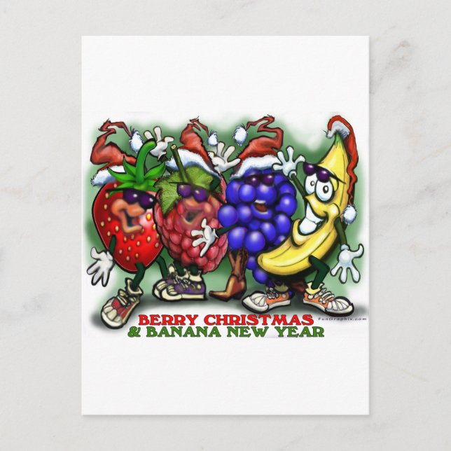 Berry Christmas Banana New Year Holiday Postcard (Front)