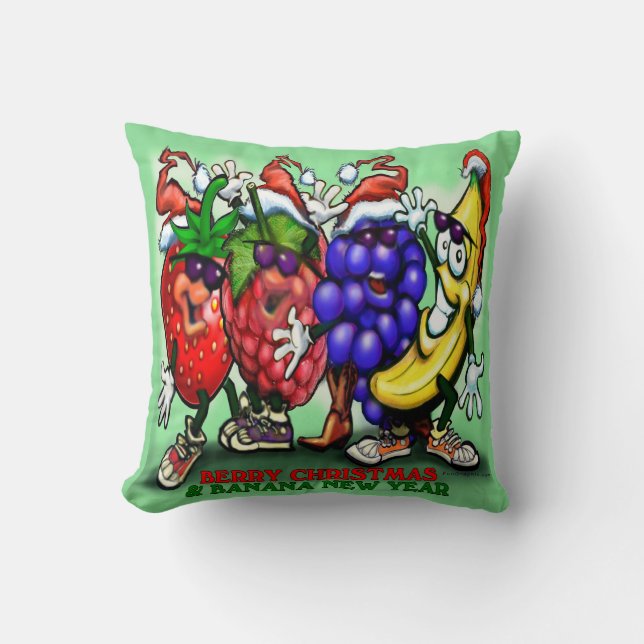 Berry Christmas Throw Pillow (Front)