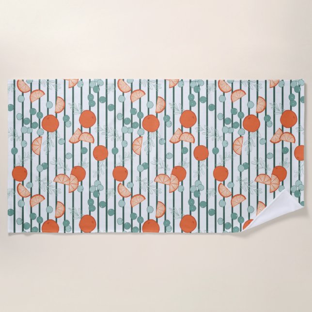 Berry Citrus - Dark Green Stripes Beach Towel (Front)