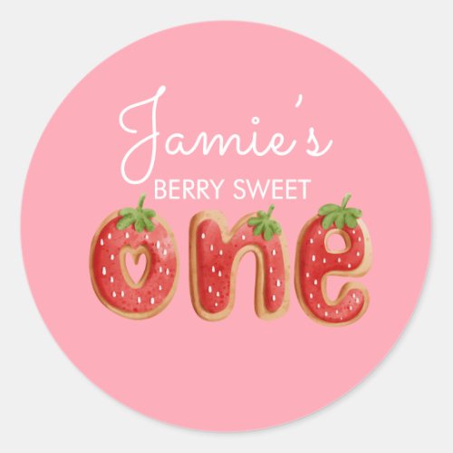 Berry Cookies One Pink First Birthday Party Classic Round Sticker