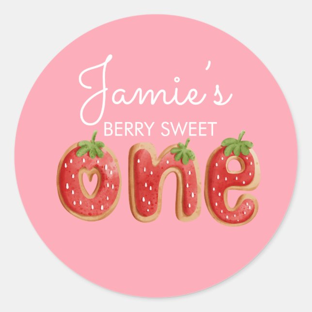 Berry Cookies One Pink First Birthday Party Classic Round Sticker (Front)