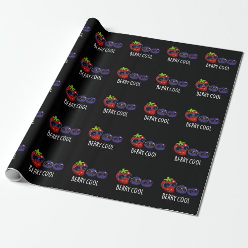 Berry Cool Funny Strawberry Blueberry Pun Dark BG Wrapping Paper