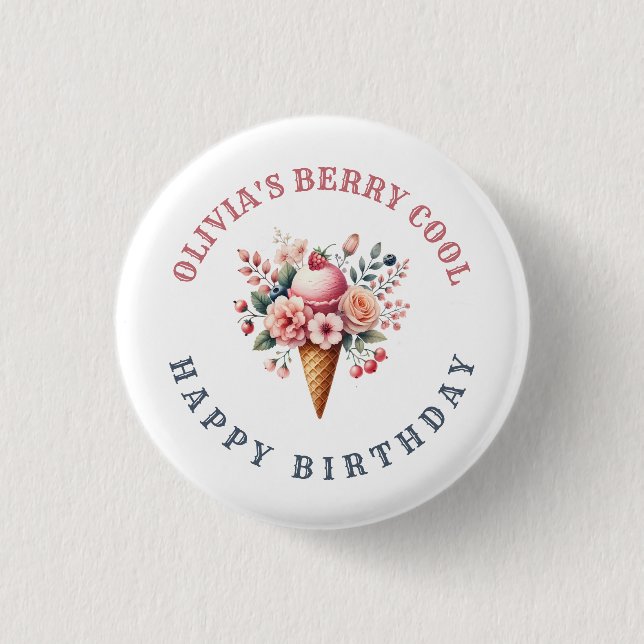 Berry Cool Happy Birthday Ice Cream Party Button (Front)