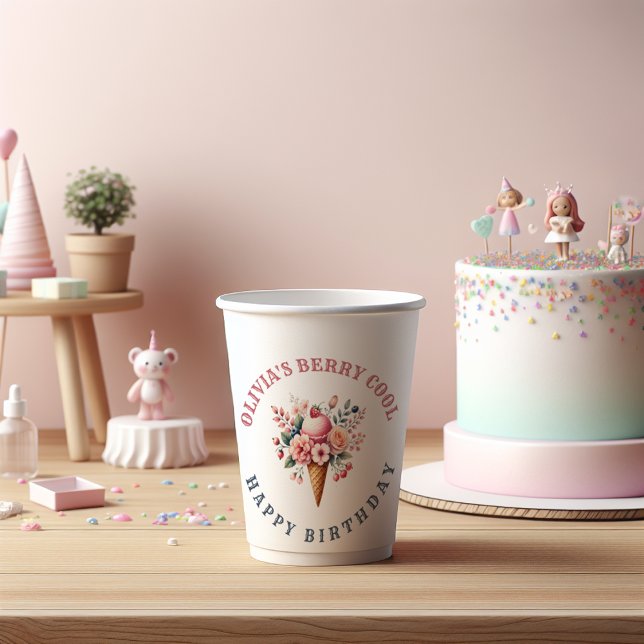 Berry Cool Happy Birthday Ice Cream Party Paper Cups (Creator Uploaded)