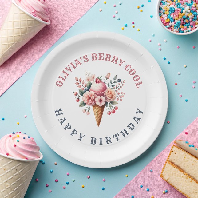 Berry Cool Happy Birthday Ice Cream Party Paper Plates (Creator Uploaded)