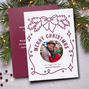 Berry Coquette Christmas Bow Family Photo Letterpress Photo Cards