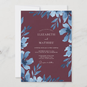 Berry Cornflower Leaf Wedding Invitation