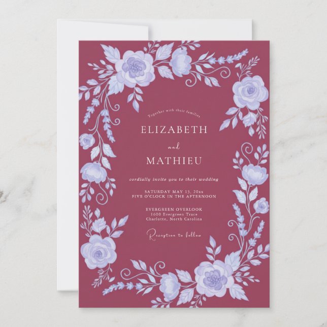 Berry Cornflower Vine Wedding Invitation (Front)