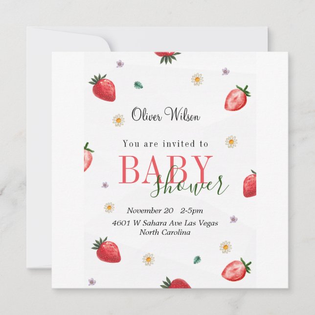 Berry Cute Baby Shower: Strawberry Fields Forever Save The Date (Front)