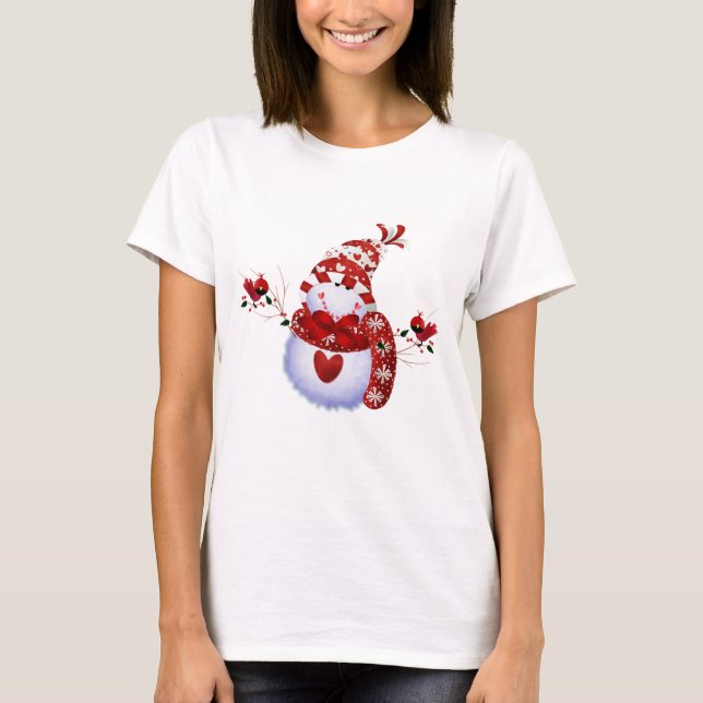 Berry Cute Snowman Christmas Holiday T-Shirt (Front)