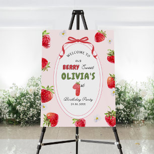 Berry Cute Strawberry 1st Birthday Party Welcome Foam Board