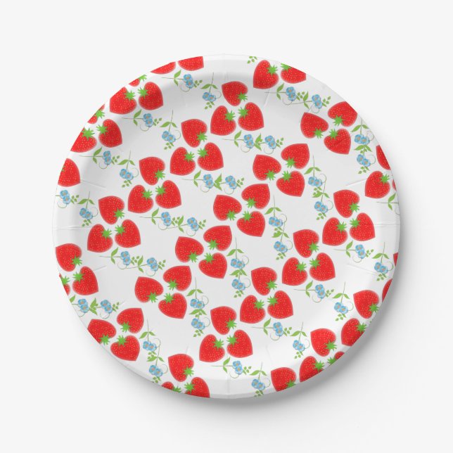 Berry Cute Strawberry Fruit And Flowers Paper Plates (Front)