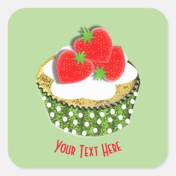 Berry Cute Strawberry Fruit And Flowers Square Sticker by Flissitations at Zazzle