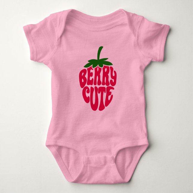 Berry Cute Strawberry Girl Power Retro Style Baby Bodysuit (Front)