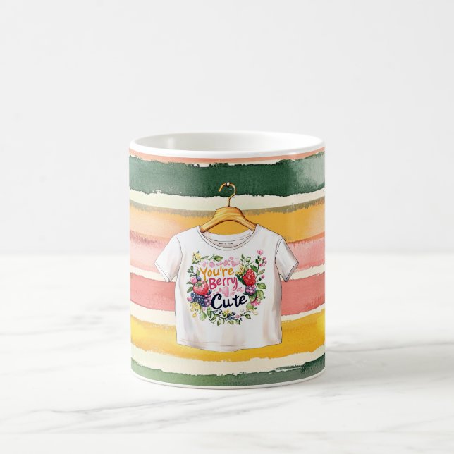 Berry Cute Tee Green Orange Pink Fruity Stripes Coffee Mug (Center)
