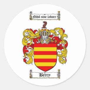 BERRY FAMILY CREST - BERRY COAT OF ARMS CLASSIC ROUND STICKER