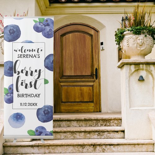 Berry First  1st Birthday  Blueberry Welcome Retractable Banner