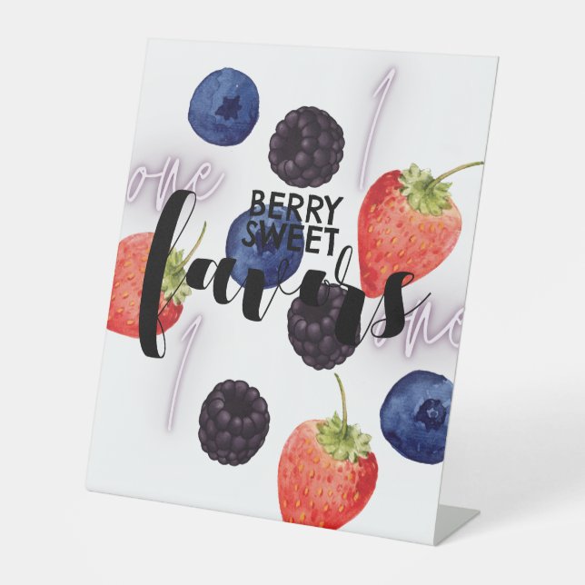 Berry First | 1st Birthday | Mixed Berry | Favors Pedestal Sign (Front)